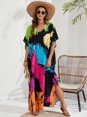  Tie Dye Batwing Sleeve Maxi Beach Cover Up Dress