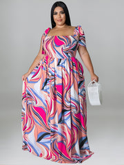  Off Shoulder Shirred Maxi Dress Women's Plus Medium Stretch