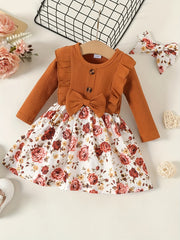 Baby Girl Autumn Bow Ruffle Floral Dress