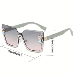 Rhinestone Rimless Gradient Sunglasses UV400