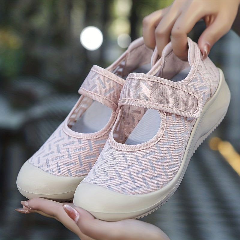 Breathable Women's Walking Shoes with Hook & Loop Fastener