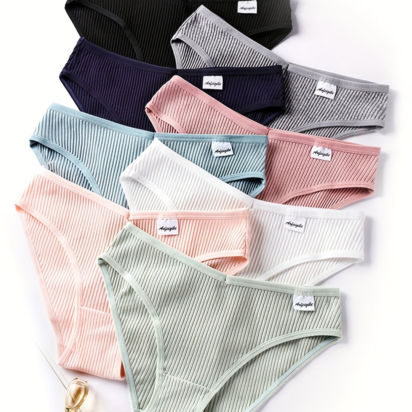 8pcs Seamless Ribbed Bikini Comfy Low Waist Panties Women Lingerie