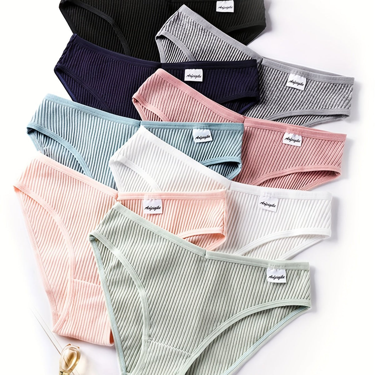 8pcs Seamless Ribbed Bikini Comfy Low Waist Panties Women Lingerie