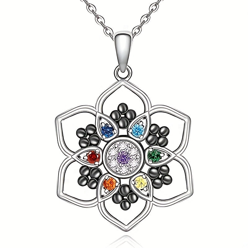 7 Chakra Lotus Pendant Necklace Yoga Healing Stone Energy Balance Jewelry