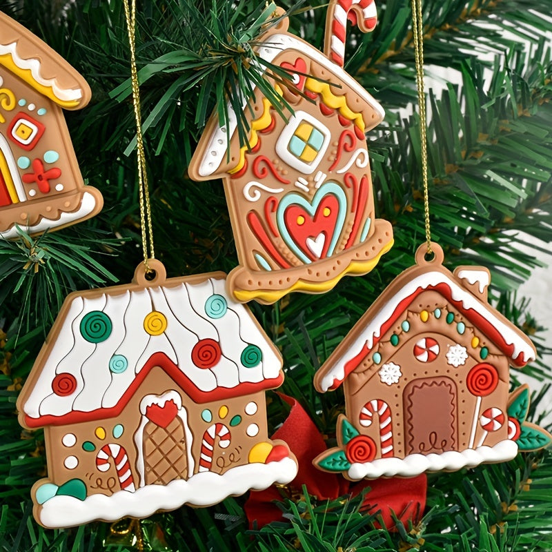 6pcs Gingerbread House Pendants PVC Ornaments