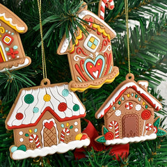 6pcs Gingerbread House Pendants PVC Ornaments