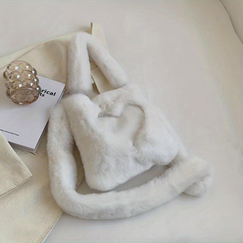 Heart Plush Handbag Casual Fuzzy Shoulder Bag