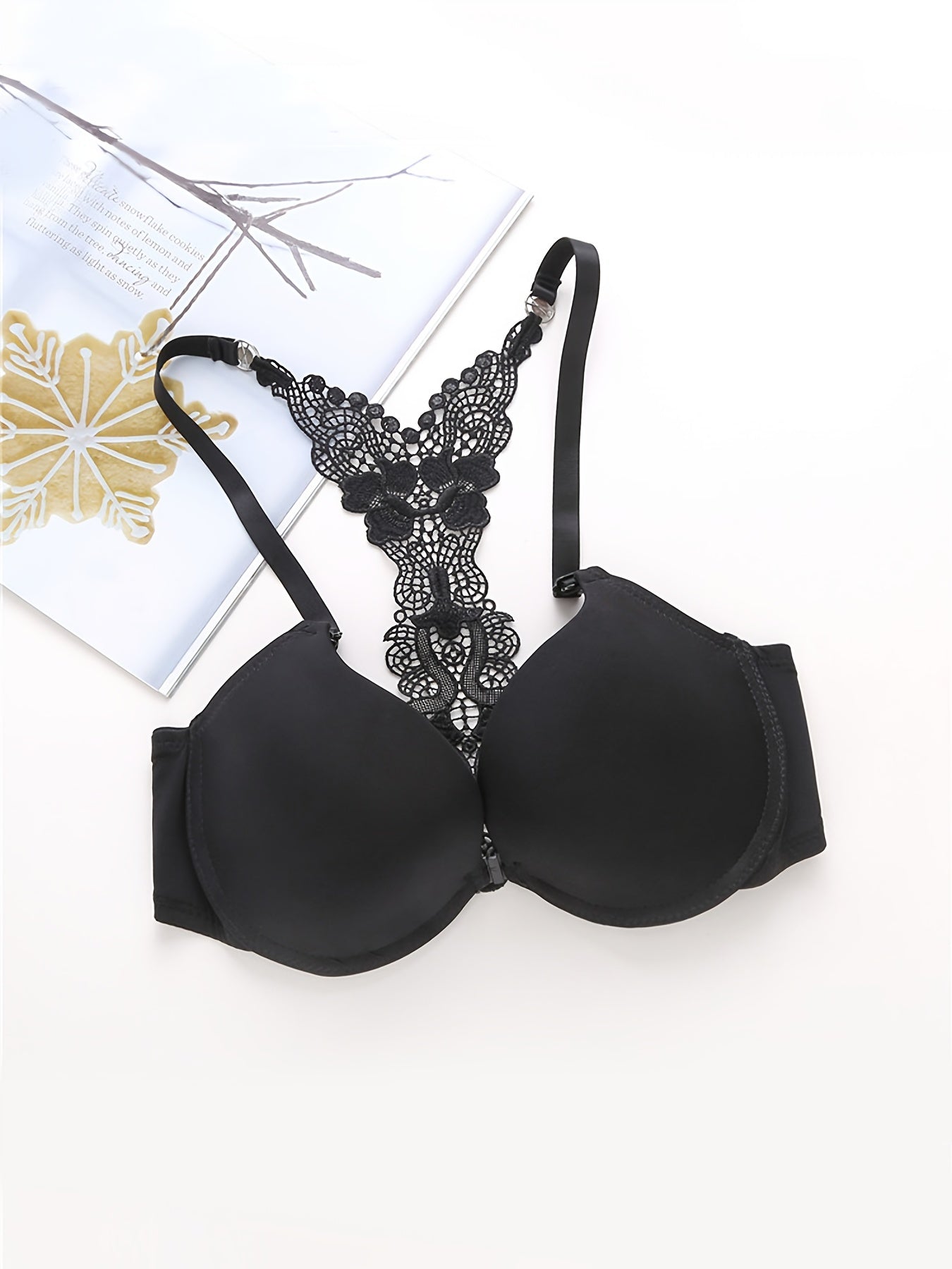 Floral Lace Front Buckle Bra Wireless Solid Adjustment Intimates Bra