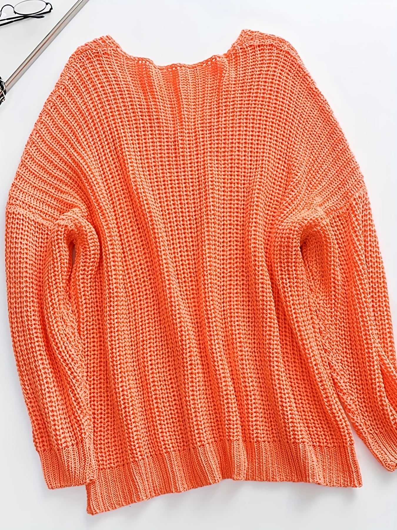  Casual Sweater Women's Plus Solid Bat Sleeve V Neck