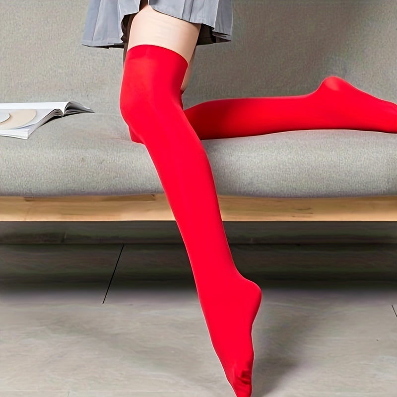 3 Pairs Solid Thigh High Socks Elastic Slim Over The Knee Socks