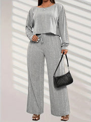  Ribbed Knit Tee & Tie Front Pants Pajamas Set