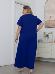  Solid Short Sleeve Maxi Dress