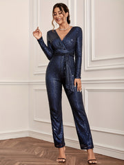 Sequin Deep V Neck Jumpsuit for Women