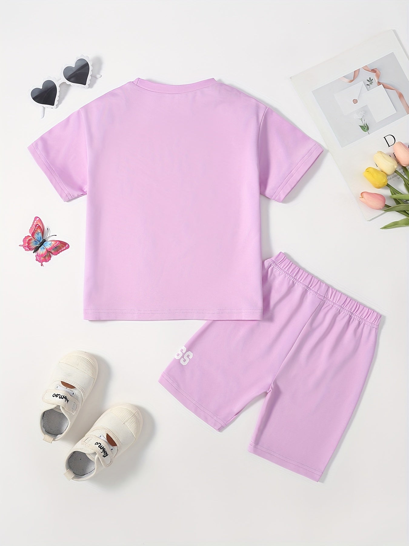 Comfortable & Stylish Girl's Suit: Letter Printed T-Shirt & Bicycle Shorts Set