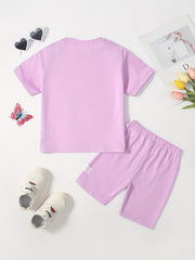 Comfortable & Stylish Girl's Suit: Letter Printed T-Shirt & Bicycle Shorts Set