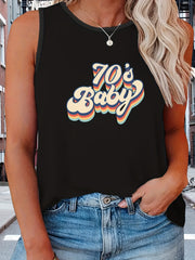  Casual Tank Top Women's Plus Letter Print Round Neck Tank Top