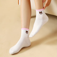 5 Pairs Bear Print Socks Breathable Short Women's Stockings