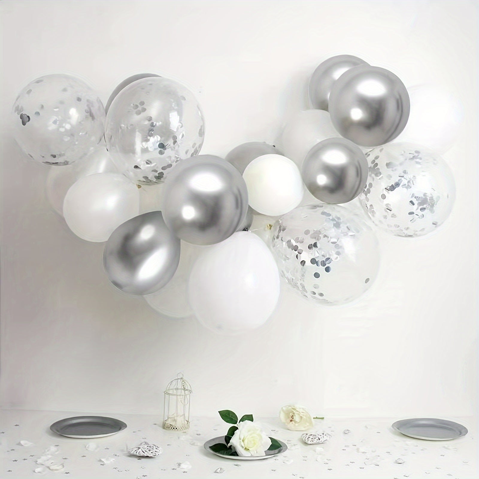 20pcs Silvery Confetti Balloon Set for Birthday Wedding Thanksgiving Year House