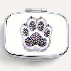 Dog Paw Print Square Medicine Box 2 Compartment Pill Box Travel Outdoor Sports