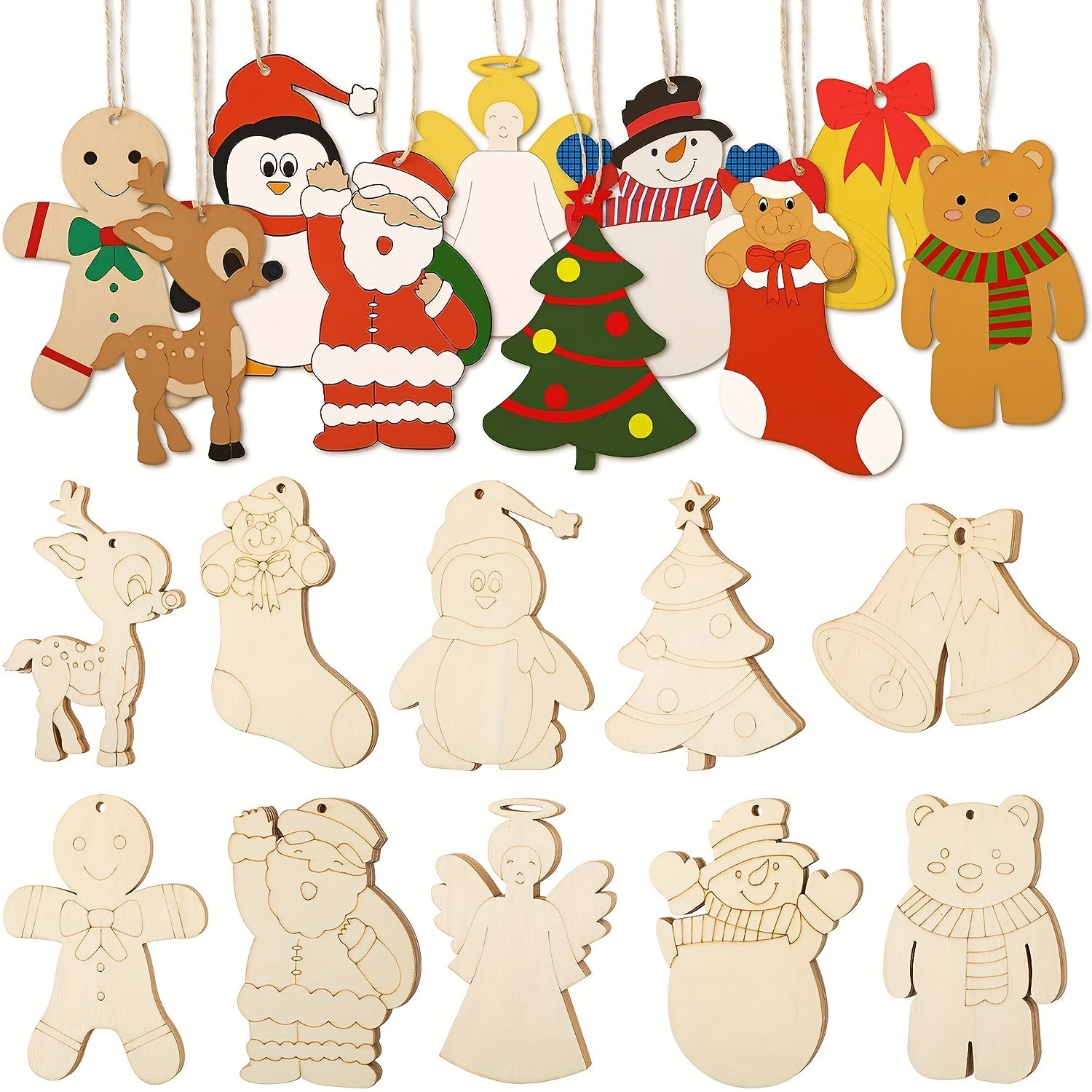 10pcs Unfinished Wooden Christmas Ornaments To Paint Holiday Decor