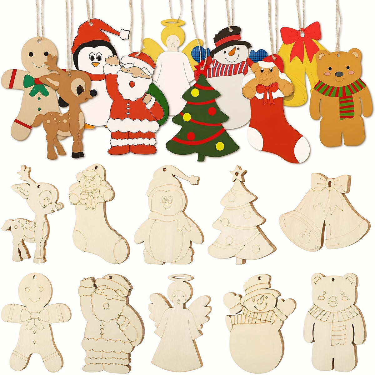 10pcs Unfinished Wooden Christmas Ornaments To Paint Holiday Decor