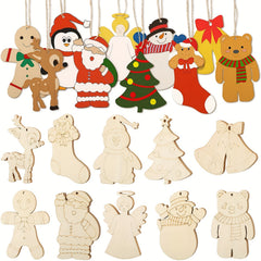 10pcs Unfinished Wooden Christmas Ornaments To Paint Holiday Decor