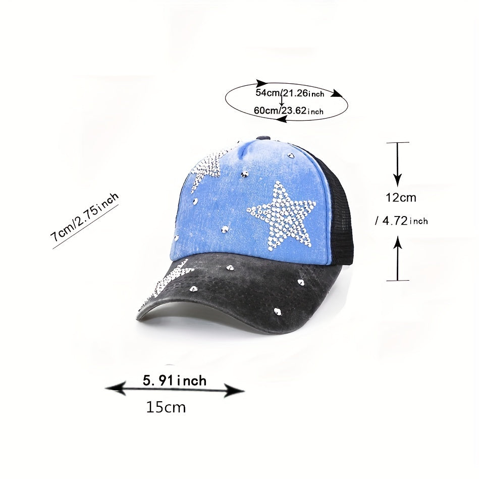 Vintage Rhinestone Pentagram Baseball Cap