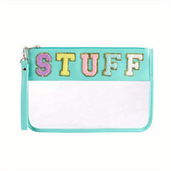 Chenille Letter Patch PVC Pouch Zipper Transparent Cosmetic Bag