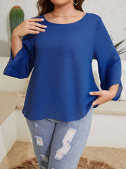  Solid Half Flare Sleeve Blouse