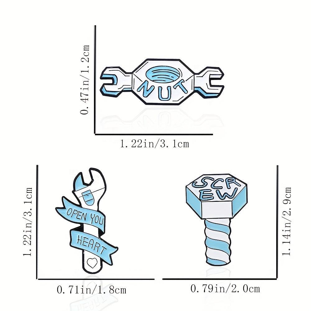 Cartoon Wrench Screws Bolt Tool Model Brooch