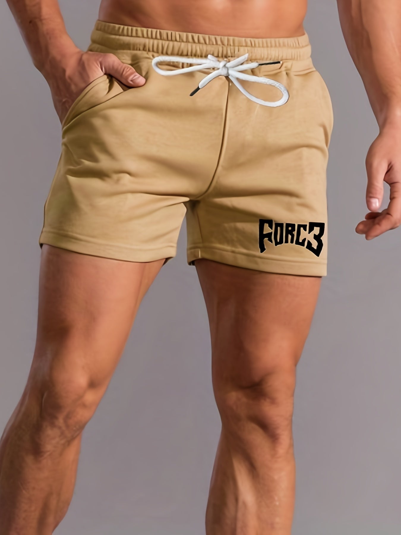 Letter Graphic Print Men's Casual Shorts Elastic Waist Drawstring Sports Shorts