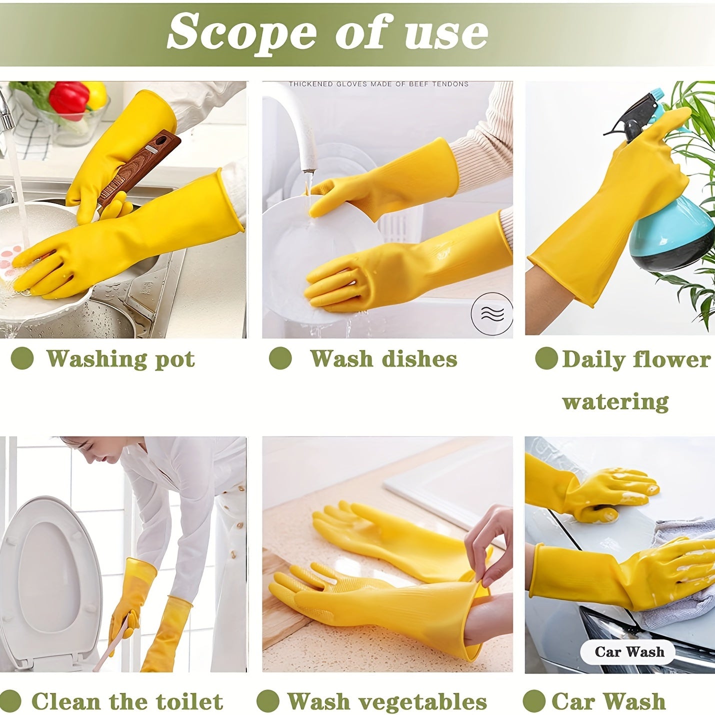 Thick Latex Rubber Waterproof Household Gloves for Dishwashing Gardening Pai