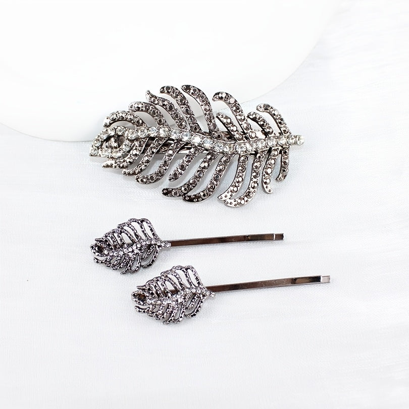 Leaf Rhinestone Hairpin Metal Hair Clip for Women Girls