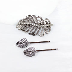 Leaf Rhinestone Hairpin Metal Hair Clip for Women Girls
