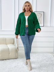  Solid Cable Long Sleeve Button Up Cardigan