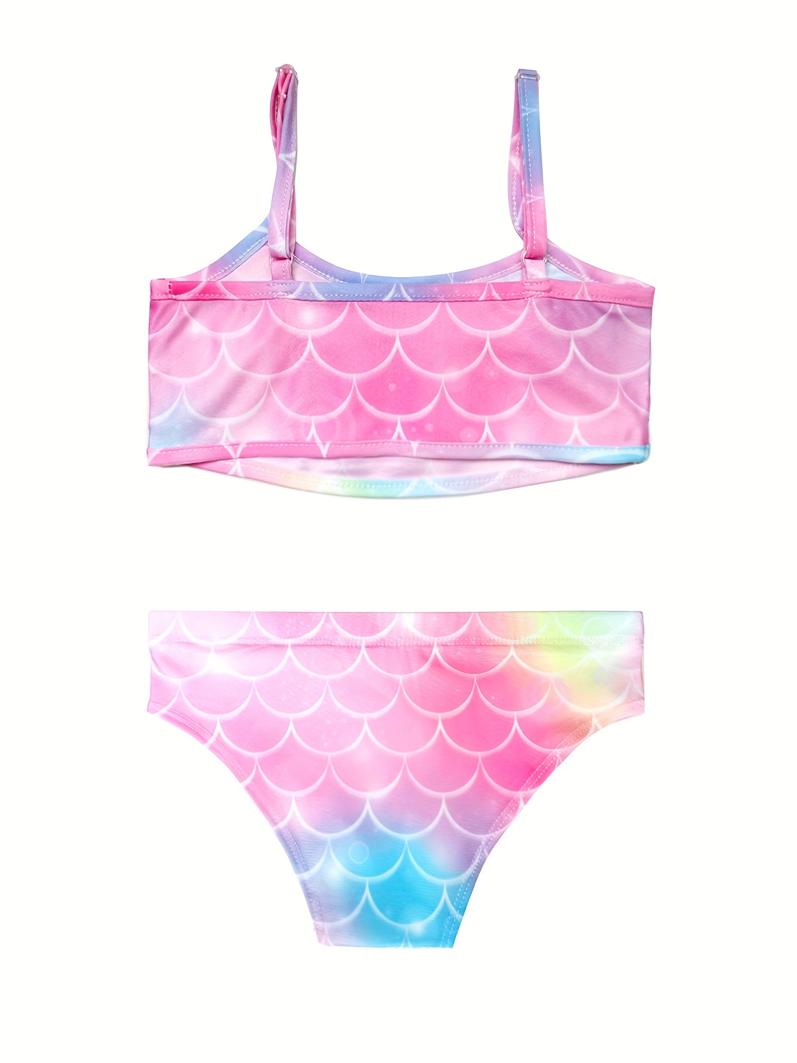 Girls Tie Dye Mermaid Bikini Set Ruffle Trim Cami Top & Shorts & Mermaid Tail