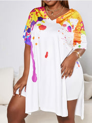  Ink Print V Neck T shirt & Shorts Set