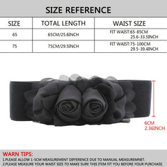 Elastic Wide Belt Lace Flower Buckle Solid Waistband