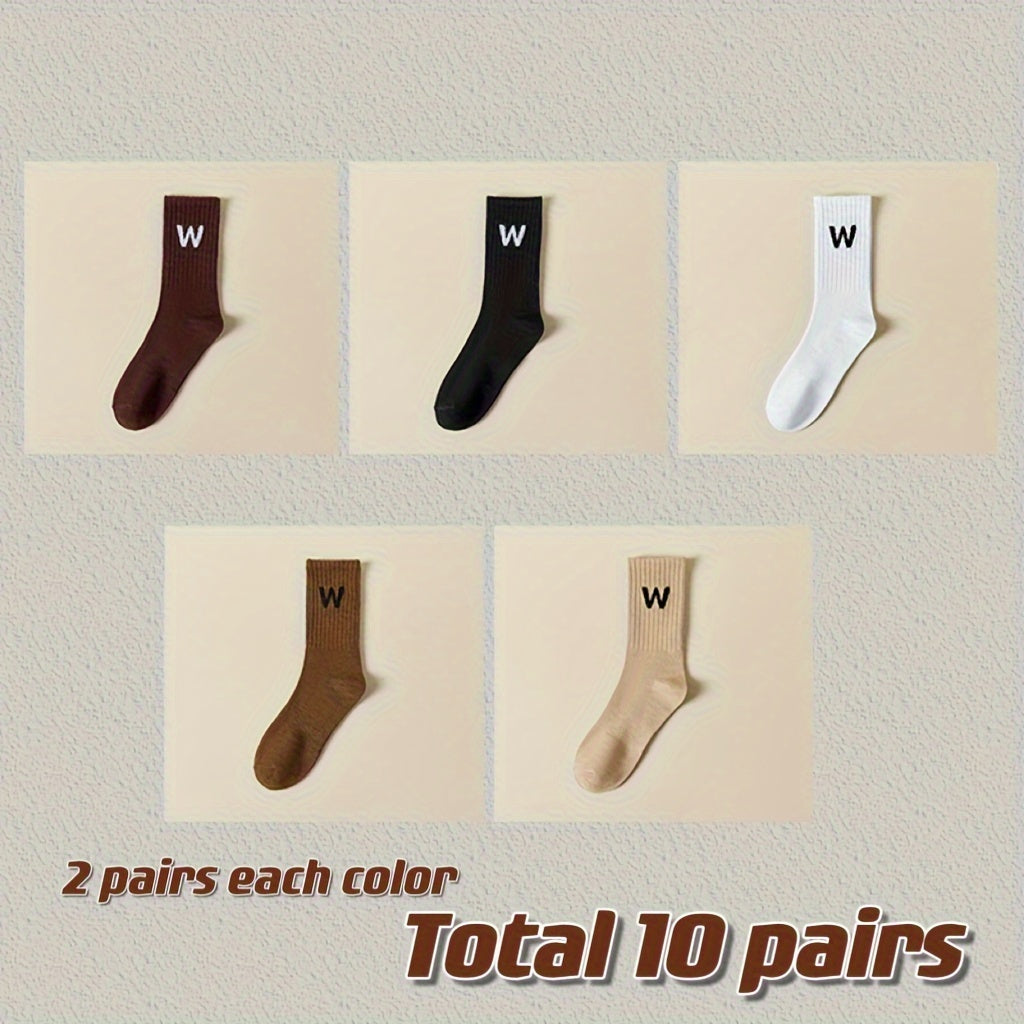 5 Pairs Letter Print Socks Breathable Women's Mid Tube Stockings