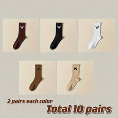 5 Pairs Letter Print Socks Breathable Women's Mid Tube Stockings