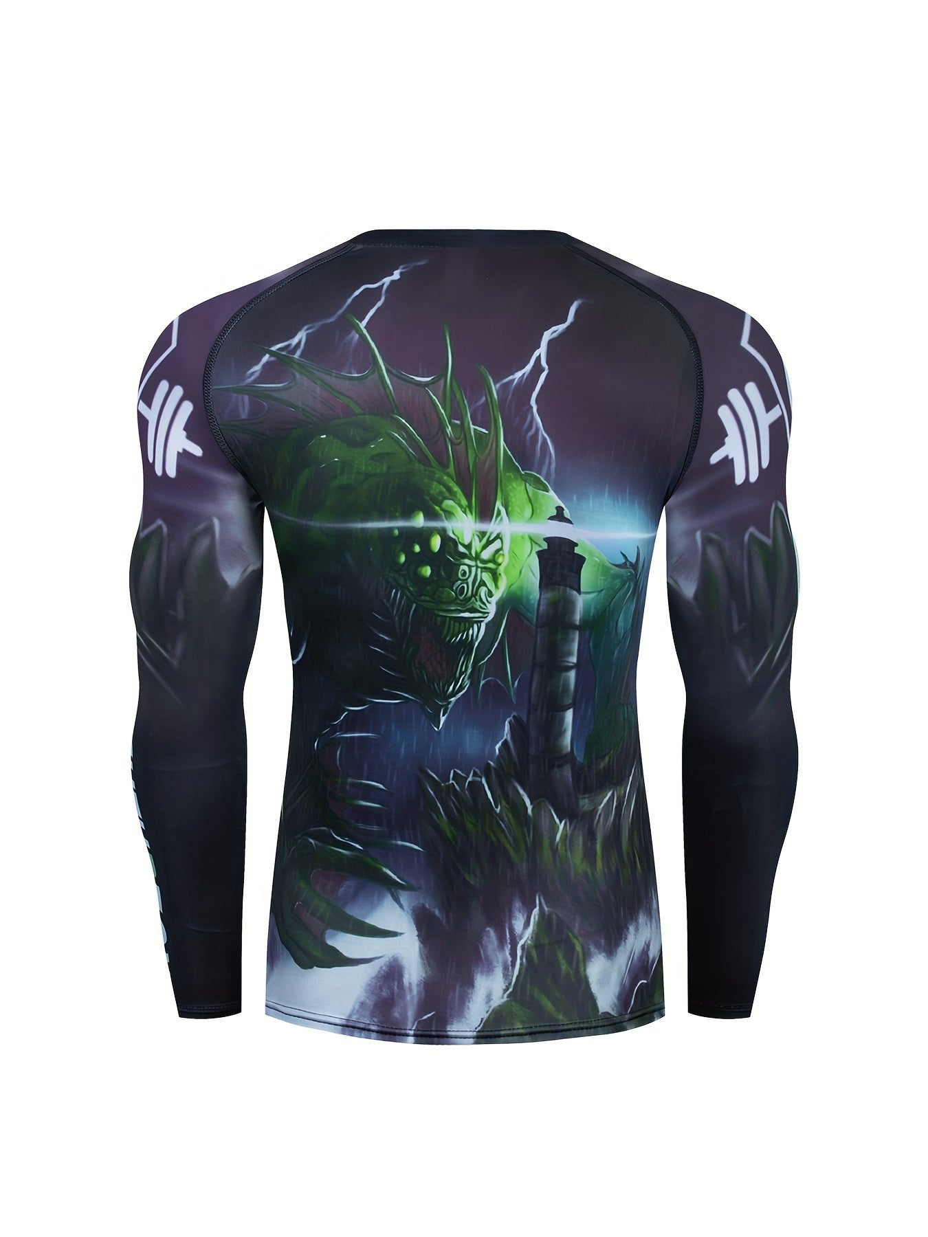 Men's Monster Pattern Compression Shirt & Pants Set for Outdoor Activities