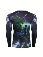 Men's Monster Pattern Compression Shirt & Pants Set for Outdoor Activities