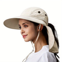 Wide Brim UPF 50 Sun Hat UV Protection Ponytail Bucket Hat With Neck Flap