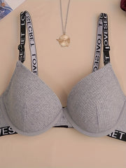 2pcs Letter Straps Push Up Bras Comfortable & Breathable Intimates Bra