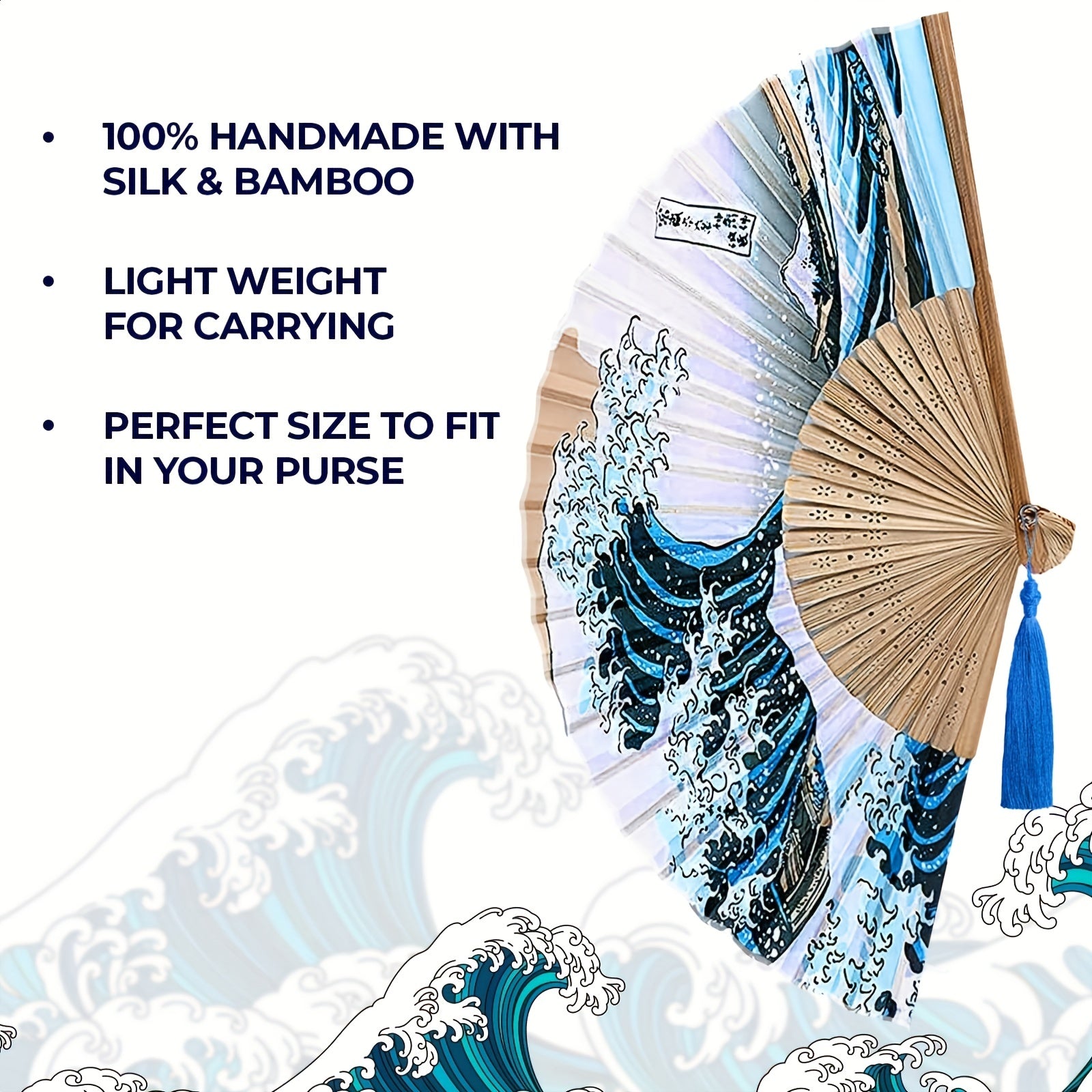 Large Ukiyo-e Surfing Kanagawa Figure Folding Fan