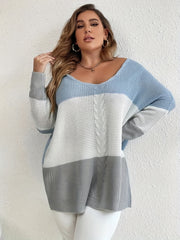  Colorblock Round Neck Bat Sleeve Sweater