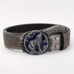 Men's Wolf Pattern Buckle Belt Retro Decorative Accessories For Pants