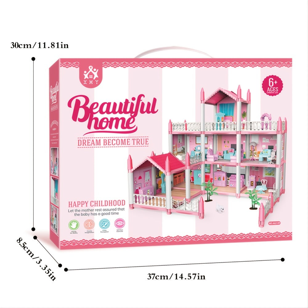7 Room Pink Castle DIY Assembly Toy House for Girls 5-9 Years
