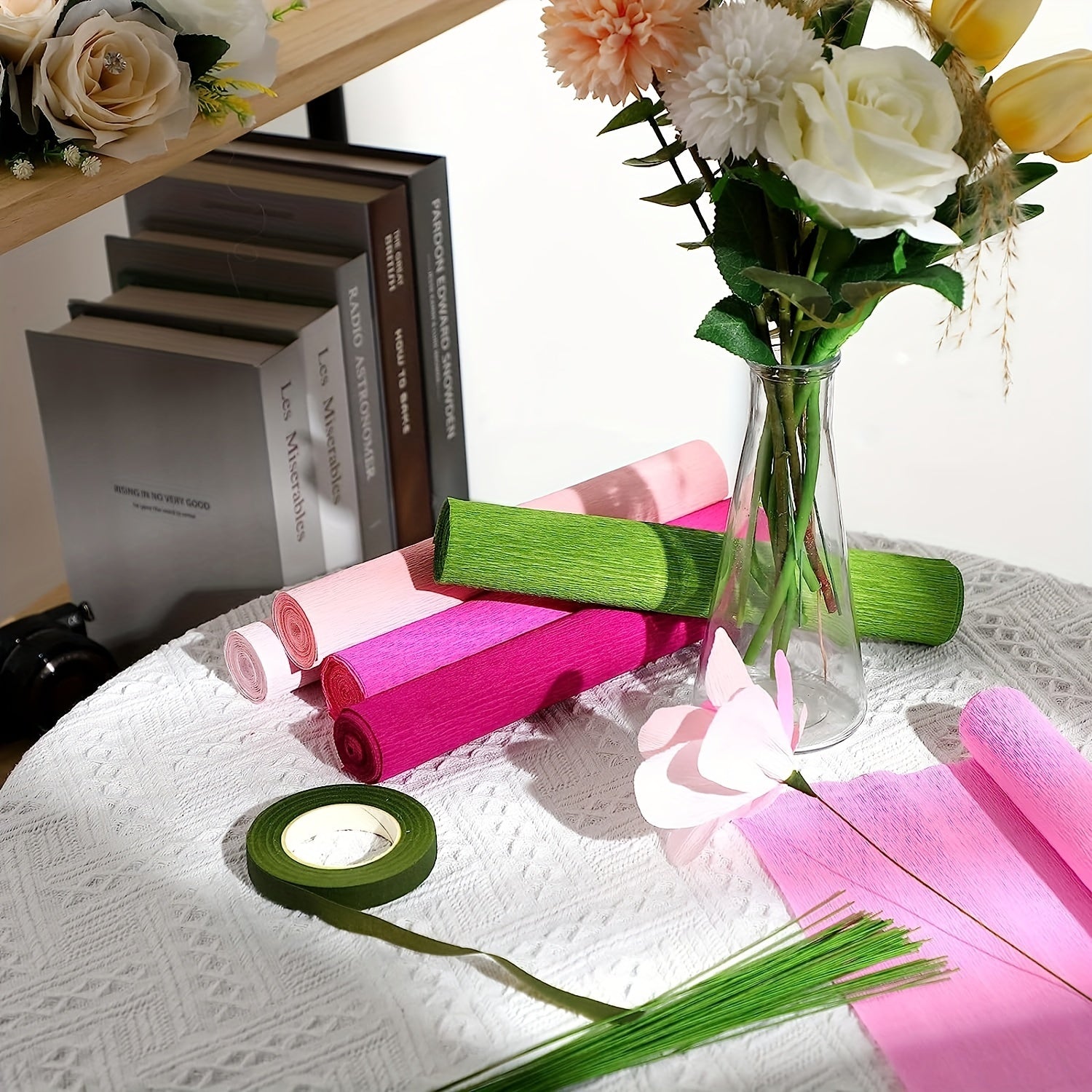 6pcs Crepe Paper Rolls Flower DIY Kits Green Floral Tapes Birthday Wedding