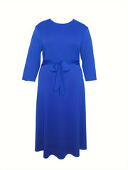  Solid Three Quarter Sleeve Maxi Dress With Belt